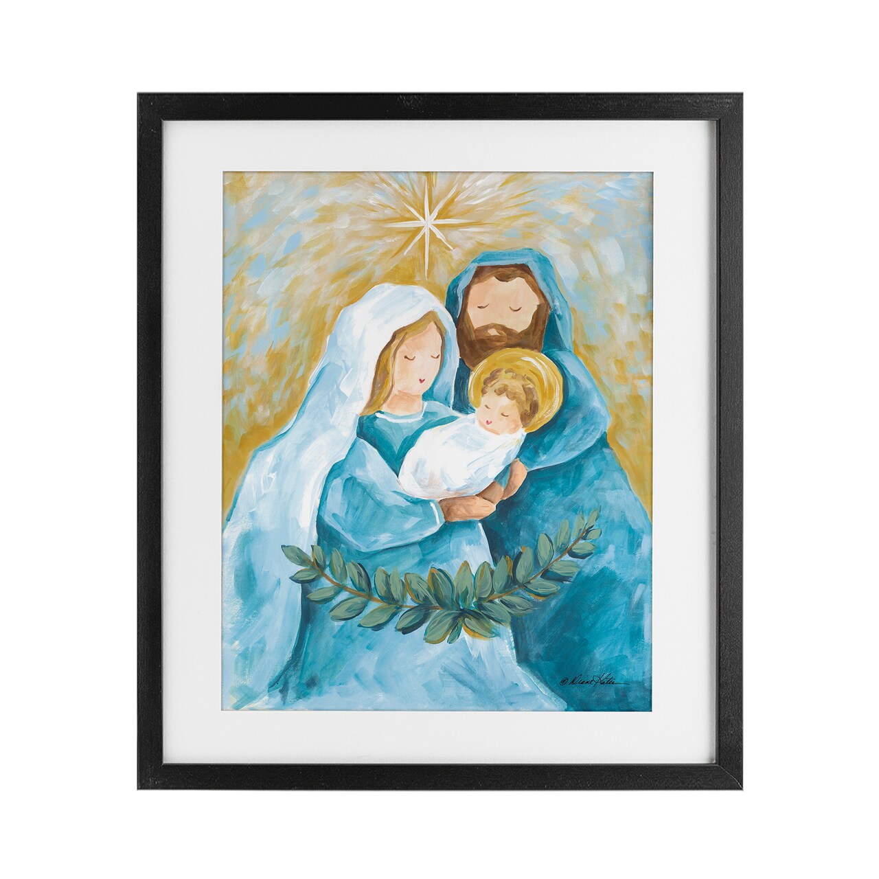 Stupell Industries Holy Nativity Trio with Garland Framed Print Under Glass, design by Diane Kater